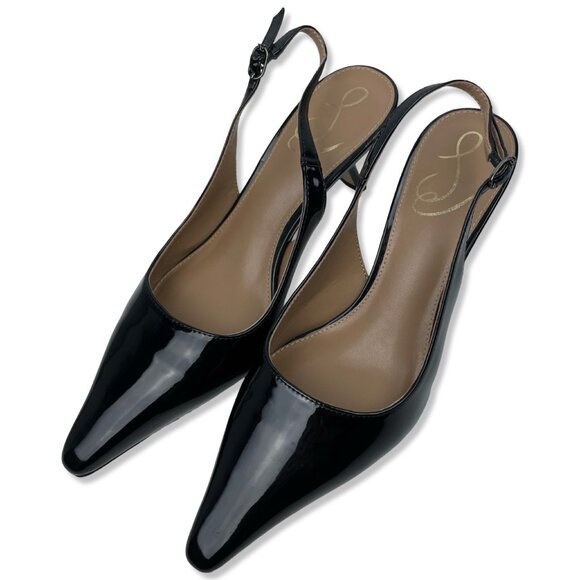 Sam Edelman Bianka Black Patent Slingback Kitten Heels (Sz 7) - Picture 5 of 11
